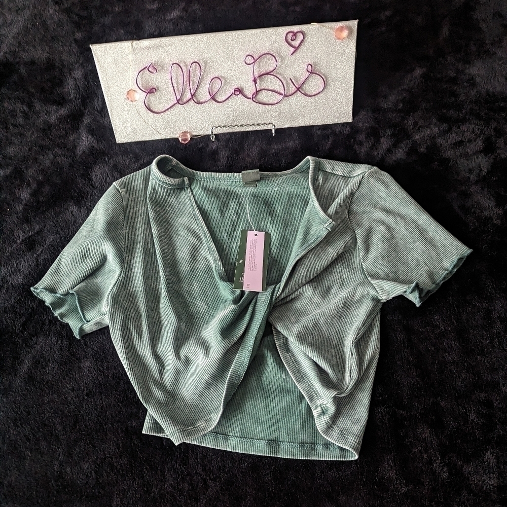 NWT Wild Fable Ribbed Dark Teal Blue / Green Crop M